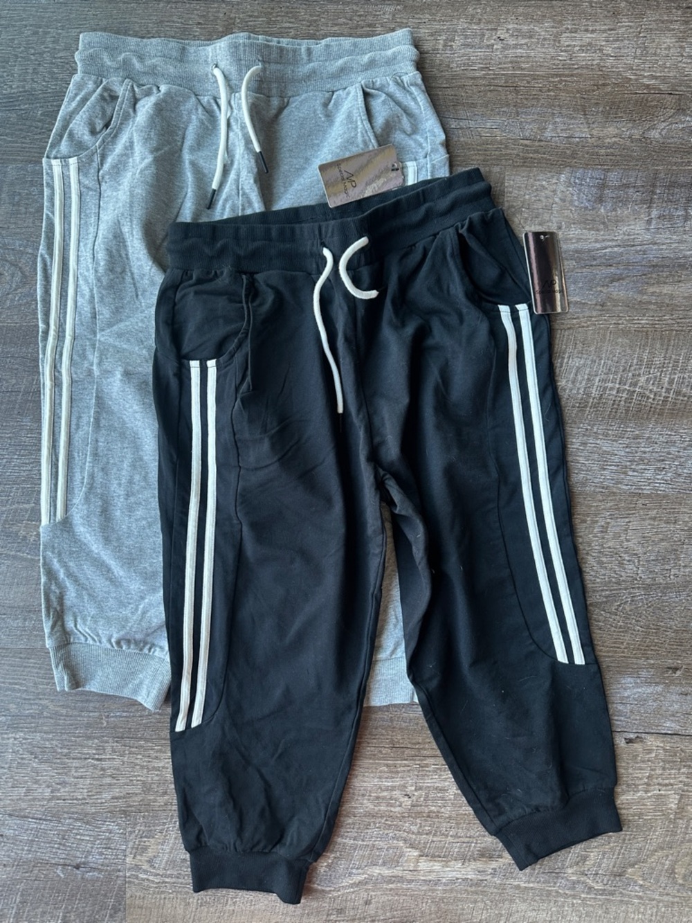 Amazon Black & Gray Track Joggers with White Side Stripes - Twin Pack